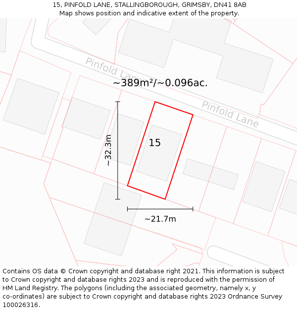 15, PINFOLD LANE, STALLINGBOROUGH, GRIMSBY, DN41 8AB: Plot and title map