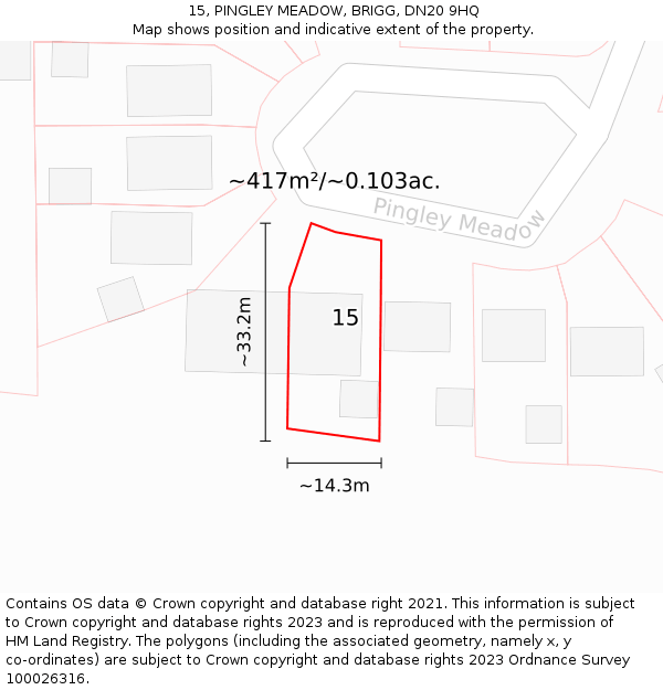15, PINGLEY MEADOW, BRIGG, DN20 9HQ: Plot and title map