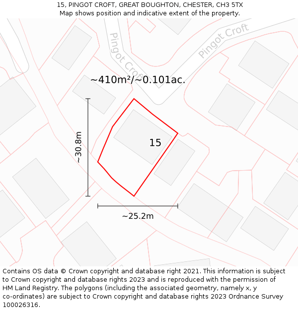 15, PINGOT CROFT, GREAT BOUGHTON, CHESTER, CH3 5TX: Plot and title map