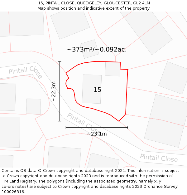 15, PINTAIL CLOSE, QUEDGELEY, GLOUCESTER, GL2 4LN: Plot and title map
