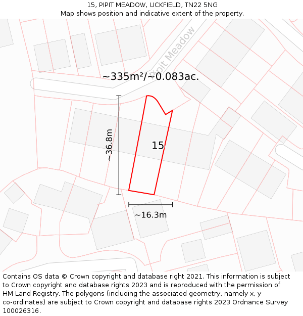 15, PIPIT MEADOW, UCKFIELD, TN22 5NG: Plot and title map