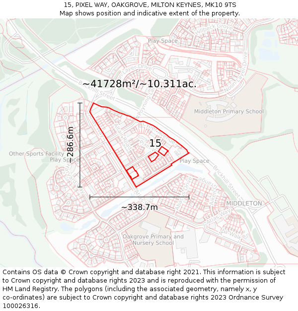 15, PIXEL WAY, OAKGROVE, MILTON KEYNES, MK10 9TS: Plot and title map
