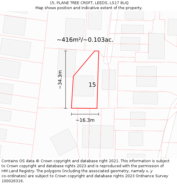 15, PLANE TREE CROFT, LEEDS, LS17 8UQ: Plot and title map