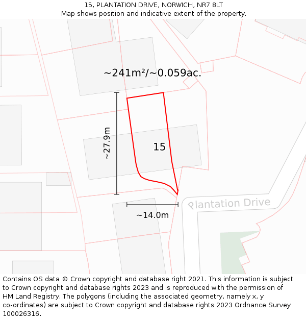 15, PLANTATION DRIVE, NORWICH, NR7 8LT: Plot and title map