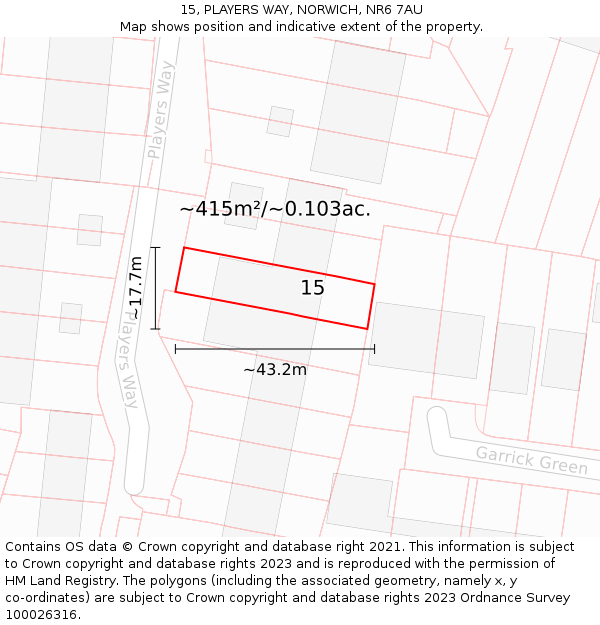 15, PLAYERS WAY, NORWICH, NR6 7AU: Plot and title map