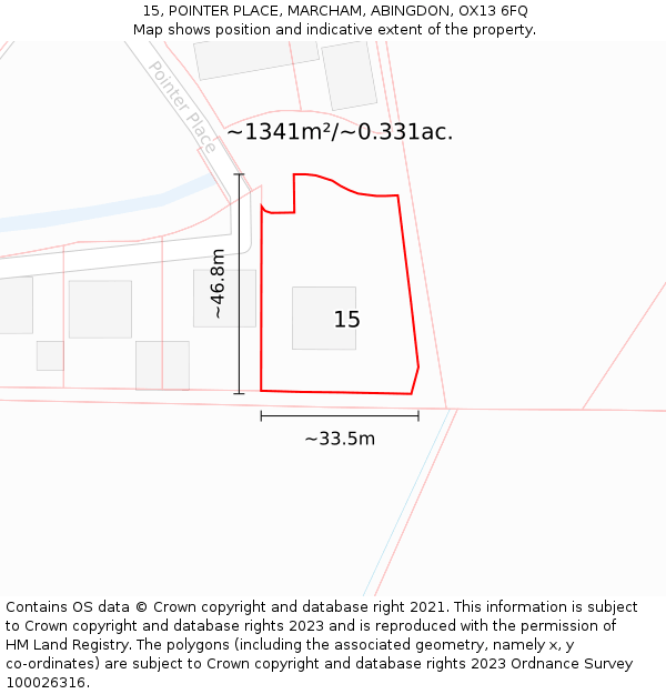15, POINTER PLACE, MARCHAM, ABINGDON, OX13 6FQ: Plot and title map