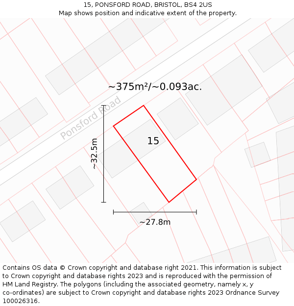 15, PONSFORD ROAD, BRISTOL, BS4 2US: Plot and title map
