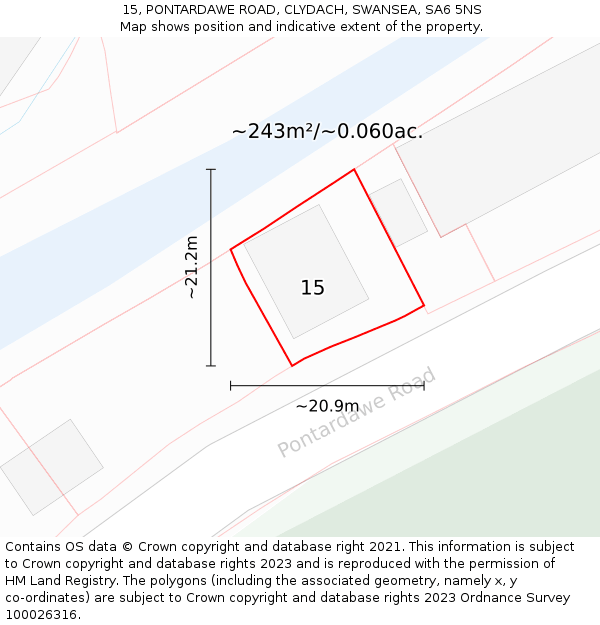 15, PONTARDAWE ROAD, CLYDACH, SWANSEA, SA6 5NS: Plot and title map