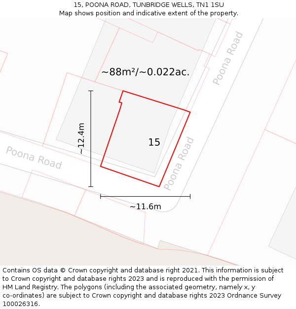 15, POONA ROAD, TUNBRIDGE WELLS, TN1 1SU: Plot and title map