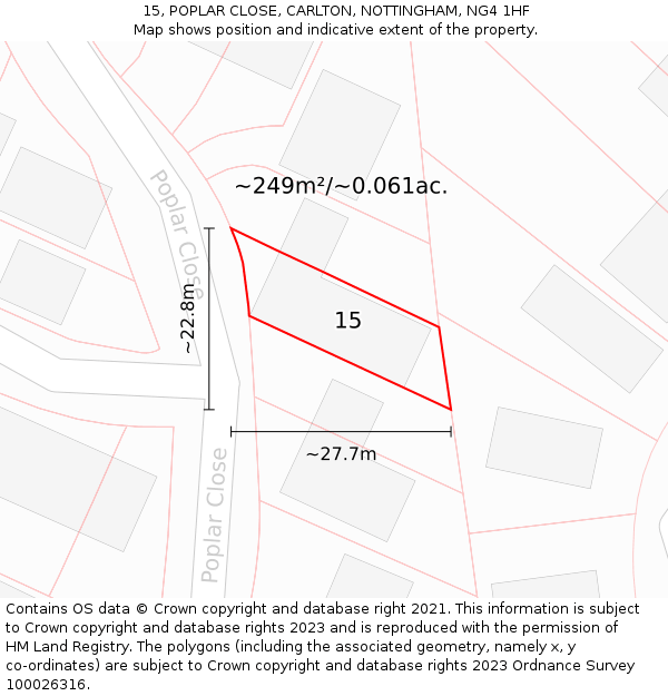 15, POPLAR CLOSE, CARLTON, NOTTINGHAM, NG4 1HF: Plot and title map