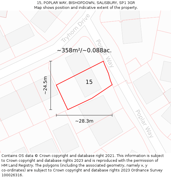 15, POPLAR WAY, BISHOPDOWN, SALISBURY, SP1 3GR: Plot and title map