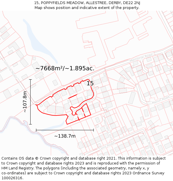 15, POPPYFIELDS MEADOW, ALLESTREE, DERBY, DE22 2NJ: Plot and title map