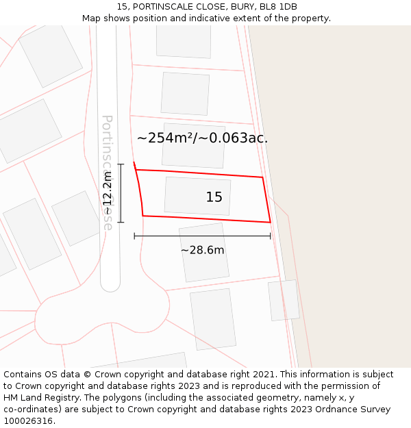 15, PORTINSCALE CLOSE, BURY, BL8 1DB: Plot and title map