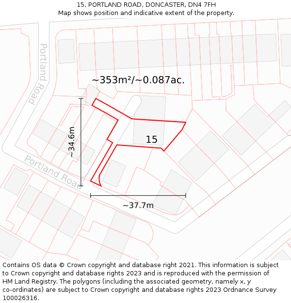 15, PORTLAND ROAD, DONCASTER, DN4 7FH: Plot and title map
