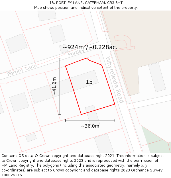 15, PORTLEY LANE, CATERHAM, CR3 5HT: Plot and title map