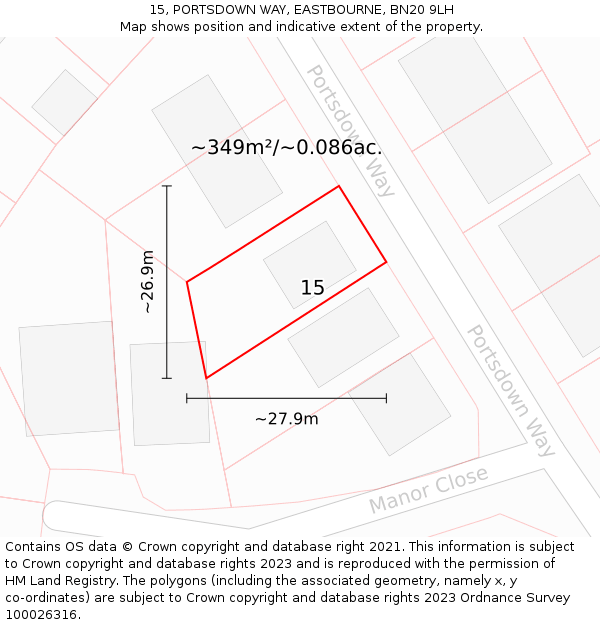 15, PORTSDOWN WAY, EASTBOURNE, BN20 9LH: Plot and title map
