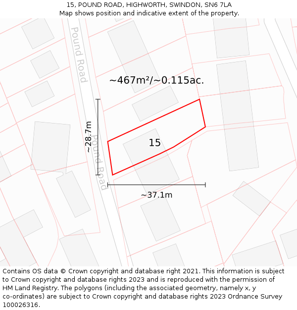 15, POUND ROAD, HIGHWORTH, SWINDON, SN6 7LA: Plot and title map