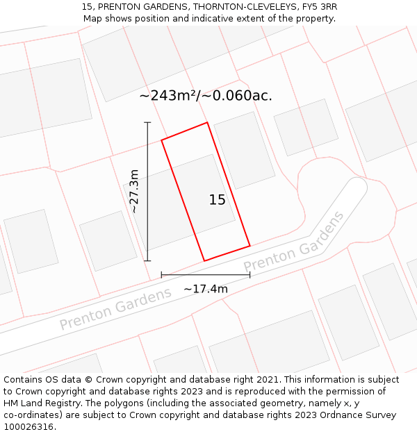 15, PRENTON GARDENS, THORNTON-CLEVELEYS, FY5 3RR: Plot and title map