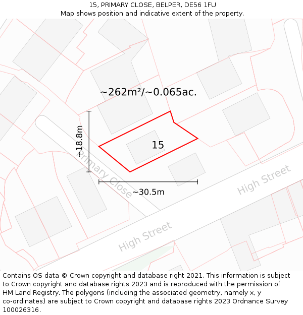 15, PRIMARY CLOSE, BELPER, DE56 1FU: Plot and title map