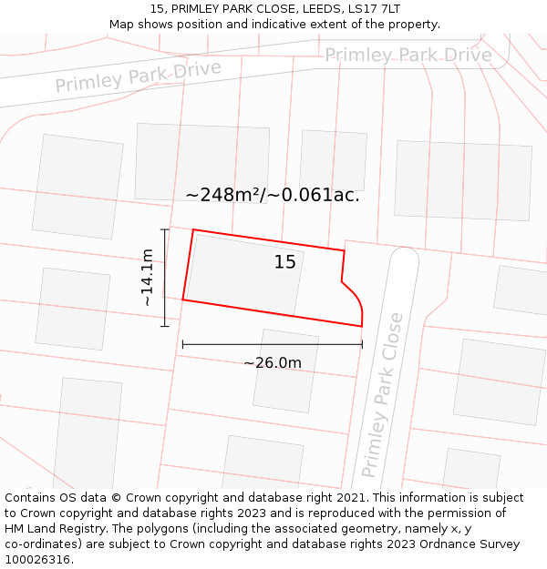 15, PRIMLEY PARK CLOSE, LEEDS, LS17 7LT: Plot and title map