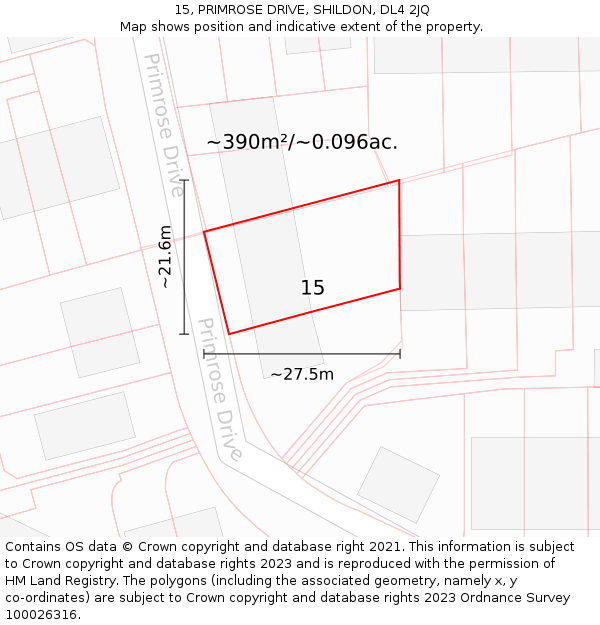 15, PRIMROSE DRIVE, SHILDON, DL4 2JQ: Plot and title map