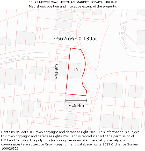 15, PRIMROSE WAY, NEEDHAM MARKET, IPSWICH, IP6 8HF: Plot and title map