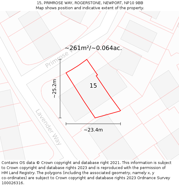 15, PRIMROSE WAY, ROGERSTONE, NEWPORT, NP10 9BB: Plot and title map