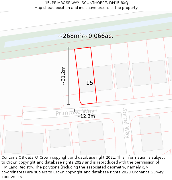 15, PRIMROSE WAY, SCUNTHORPE, DN15 8XQ: Plot and title map