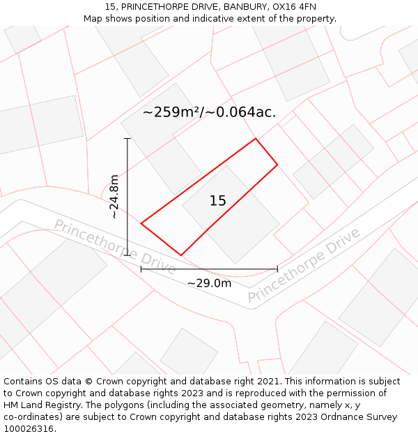 15, PRINCETHORPE DRIVE, BANBURY, OX16 4FN: Plot and title map