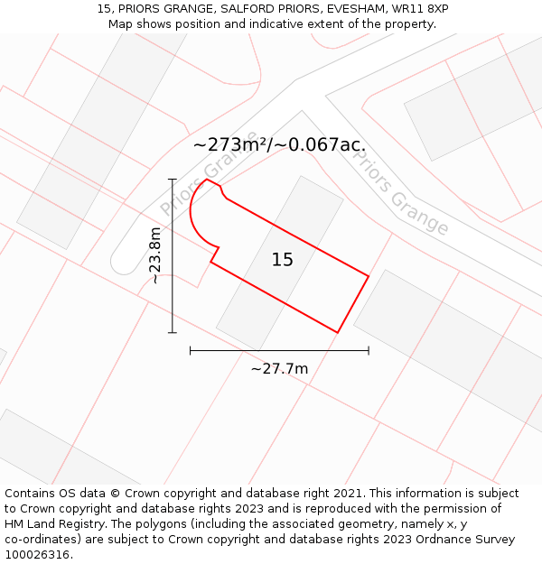15, PRIORS GRANGE, SALFORD PRIORS, EVESHAM, WR11 8XP: Plot and title map