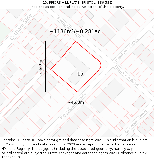 15, PRIORS HILL FLATS, BRISTOL, BS6 5SZ: Plot and title map
