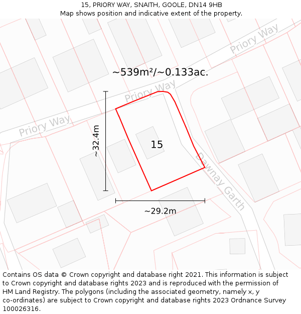 15, PRIORY WAY, SNAITH, GOOLE, DN14 9HB: Plot and title map