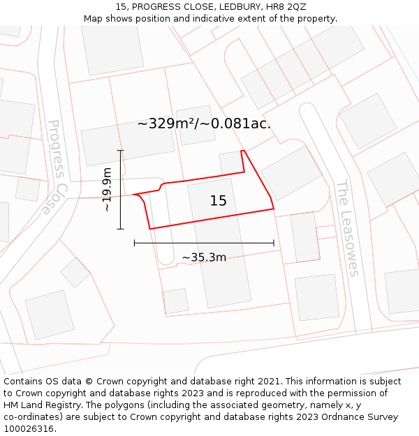 15, PROGRESS CLOSE, LEDBURY, HR8 2QZ: Plot and title map