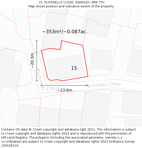 15, PUCKNELLS CLOSE, SWANLEY, BR8 7TH: Plot and title map