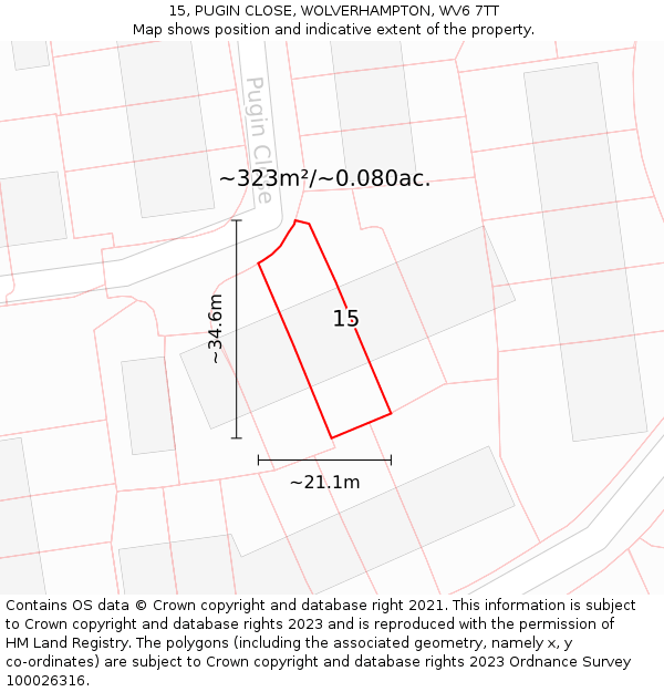 15, PUGIN CLOSE, WOLVERHAMPTON, WV6 7TT: Plot and title map