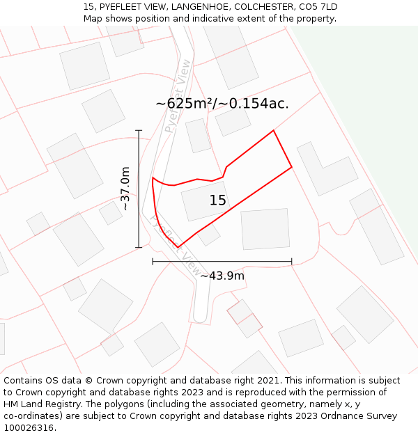 15, PYEFLEET VIEW, LANGENHOE, COLCHESTER, CO5 7LD: Plot and title map