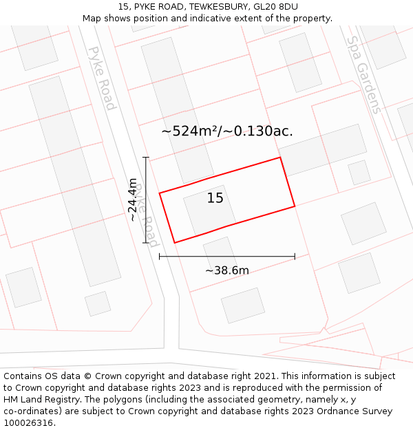 15, PYKE ROAD, TEWKESBURY, GL20 8DU: Plot and title map