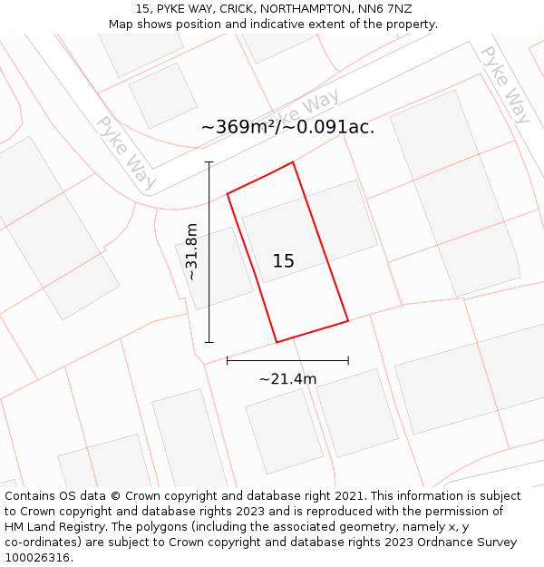 15, PYKE WAY, CRICK, NORTHAMPTON, NN6 7NZ: Plot and title map