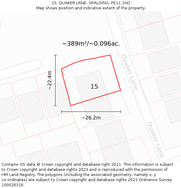 15, QUAKER LANE, SPALDING, PE11 1ND: Plot and title map