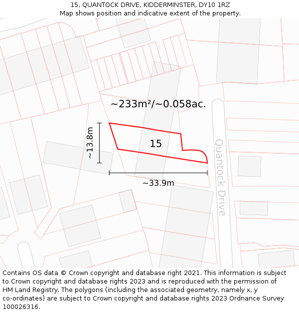 15, QUANTOCK DRIVE, KIDDERMINSTER, DY10 1RZ: Plot and title map