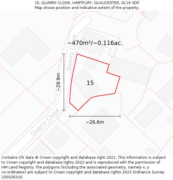 15, QUARRY CLOSE, HARTPURY, GLOUCESTER, GL19 3DP: Plot and title map