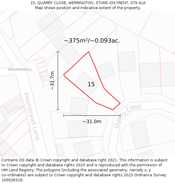 15, QUARRY CLOSE, WERRINGTON, STOKE-ON-TRENT, ST9 0LA: Plot and title map