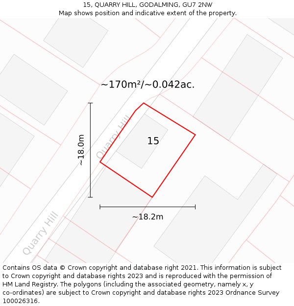 15, QUARRY HILL, GODALMING, GU7 2NW: Plot and title map
