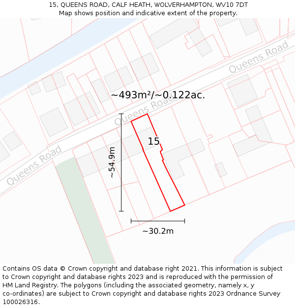 15, QUEENS ROAD, CALF HEATH, WOLVERHAMPTON, WV10 7DT: Plot and title map