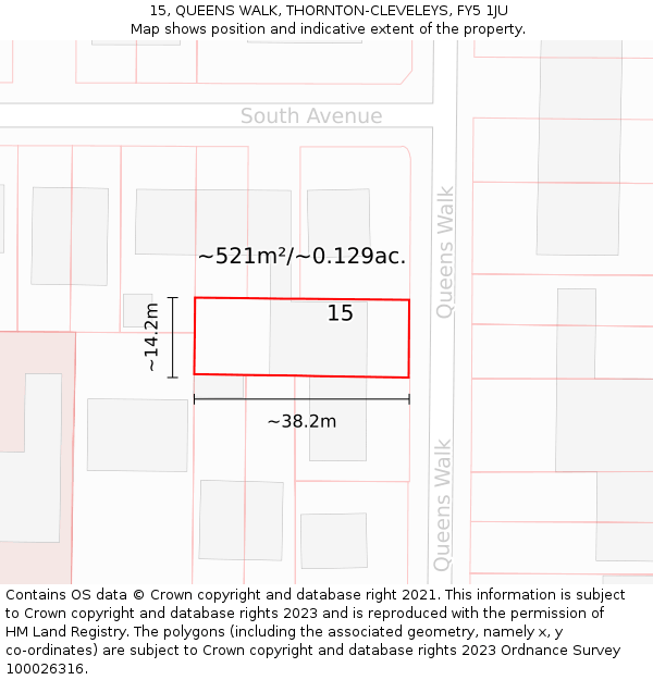 15, QUEENS WALK, THORNTON-CLEVELEYS, FY5 1JU: Plot and title map