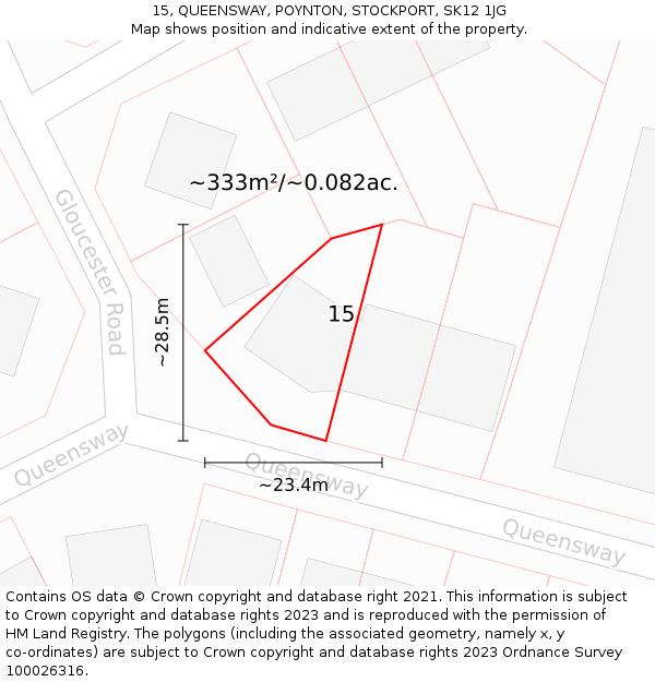 15, QUEENSWAY, POYNTON, STOCKPORT, SK12 1JG: Plot and title map