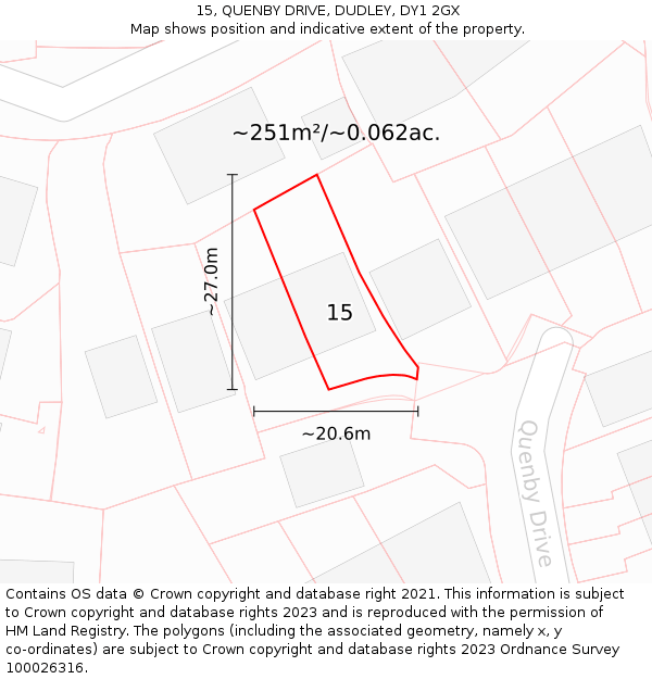 15, QUENBY DRIVE, DUDLEY, DY1 2GX: Plot and title map