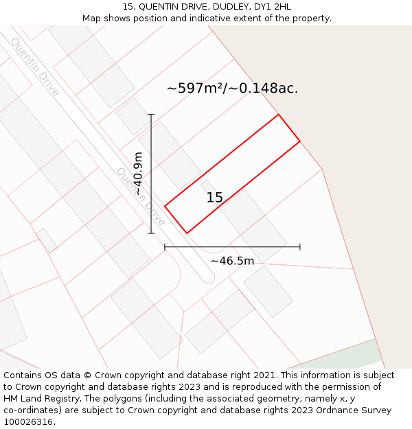 15, QUENTIN DRIVE, DUDLEY, DY1 2HL: Plot and title map
