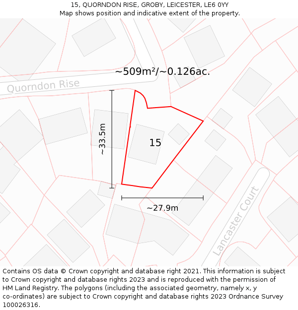 15, QUORNDON RISE, GROBY, LEICESTER, LE6 0YY: Plot and title map