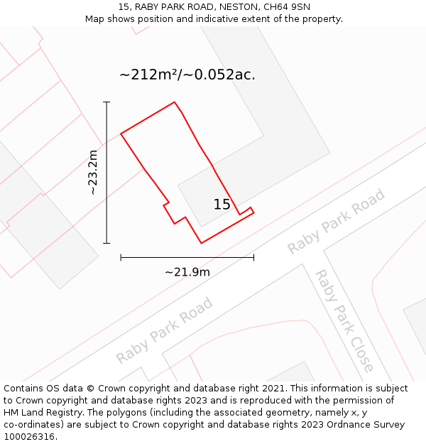 15, RABY PARK ROAD, NESTON, CH64 9SN: Plot and title map